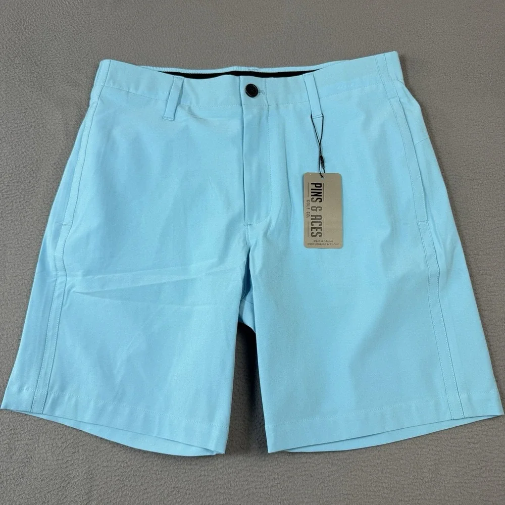 Pins and Aces Golf Shorts 34 Mens Blue 4 Way Stretch Athletic Performance - Picture 1 of 6